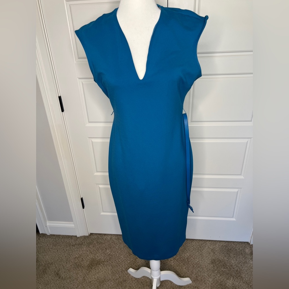 New York & Company Teal Midi Dress with Belt